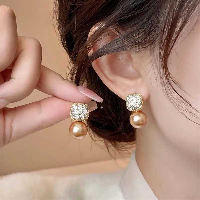 New Fashion Metal Pearl Crystal Drop Earrings for Women Luxury Gold Color Square Zircon Earrings Wedding Party Jewelry Gifts XJ250623