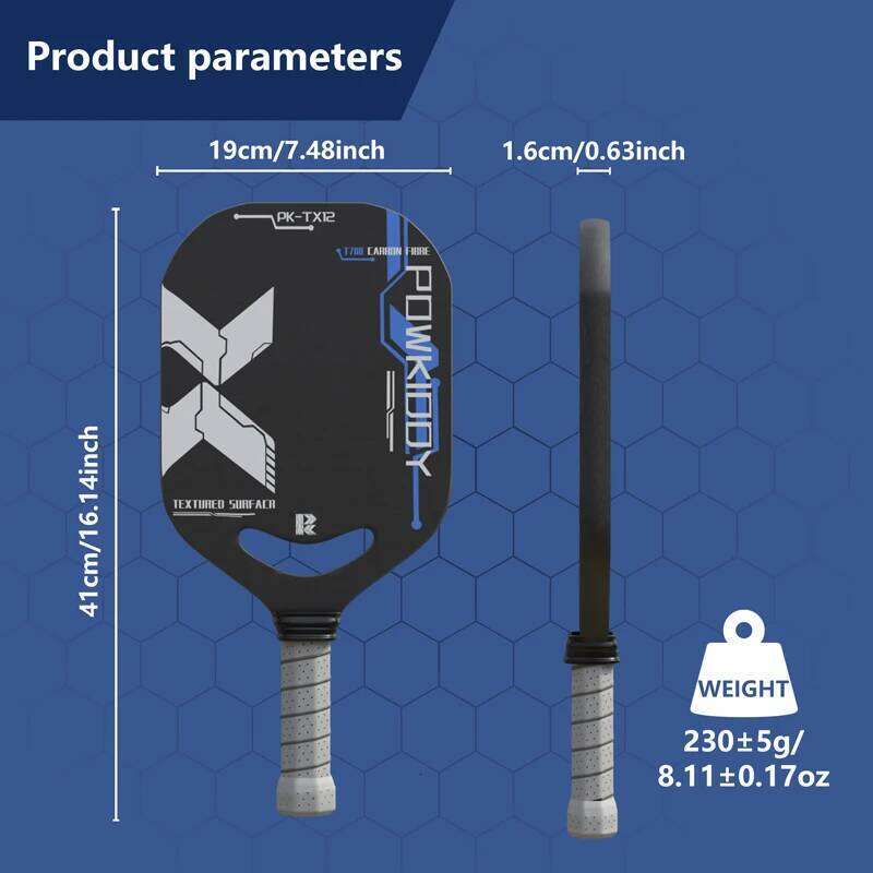 Pickleball Paddle, T700 Fiber Racket with Aero Throat, 14MM Polypropylene Honeycomb Core, Textured Carbon Grit Surface