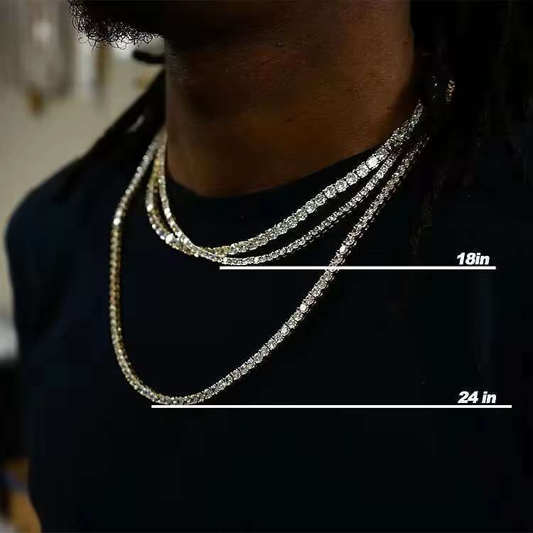 Hip Hop Moissanite Tennis Chain 925 Sterling Silver 2mm 3mm 4mm 5mm 6.5mm VVS Moissanites Diamond Necklace