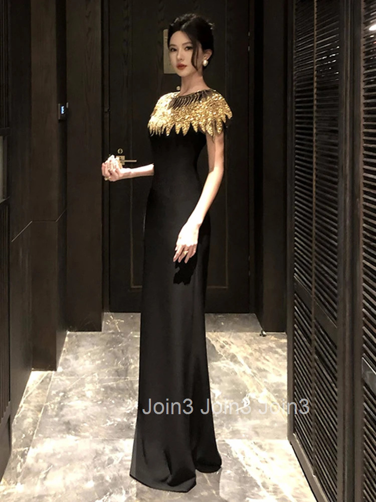 Women Clothes Black Elegant Luxury Sequin Sexy Sling Slim Maxi Long Dress Fashion Evening Party Club Prom Vestidos Robe Beach