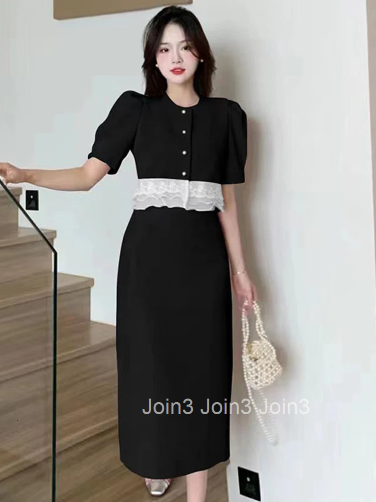 Fashion Summer Formal 2 Pieces Outfits Elegant Women Short Sleeve Cropped Tops Shirt Blouse High Waist Midi Skirt Mujer Slim Set
