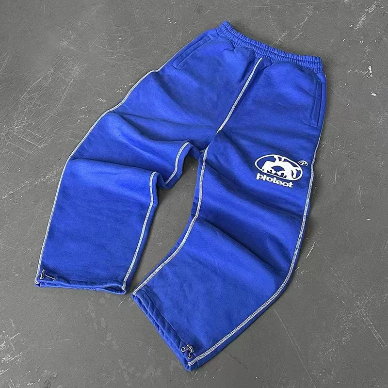 Men's Pants Streetwear Retro Double Layer Sweatpants Y2K Mens Womens Hip Hop Lettering Baggy Low Waist Casual Wide Leg Trousers