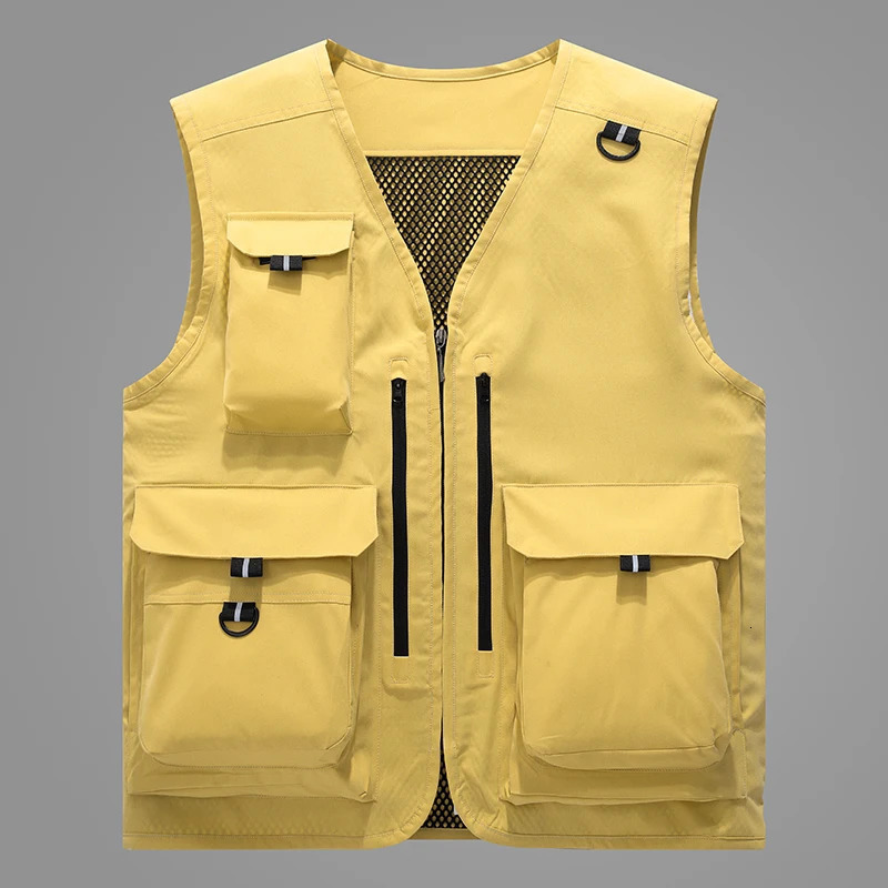 Spring And Summer Mens Fashion Vest Casual Mesh Work Sleeveless Jacket Tool Pockets V Collar Pography Fishing Vest 250617