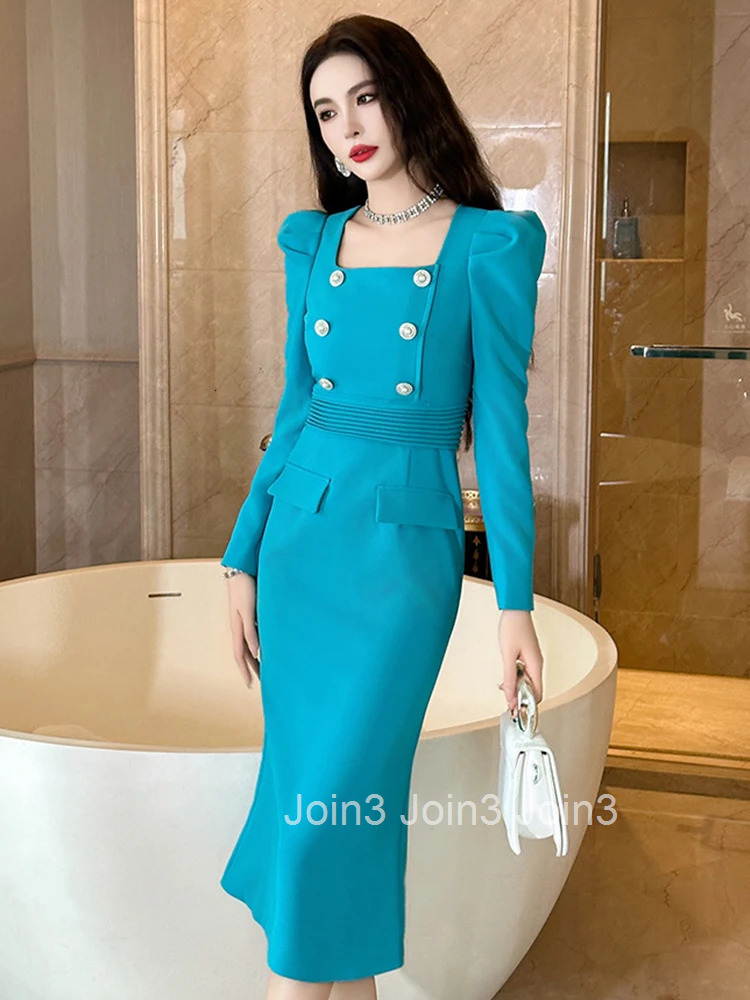New Work Style Business Formal Occasion Dresses Women Clothes Elegant Commute Square Collar Slim Dress Robe Femme Mujer Vestidos