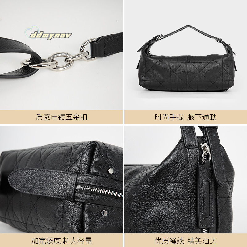 Genuine Leather Women's High-End Shoulder D Brand New Plaid Niche Design Underarm Crossbody Bag for Women ddmynov