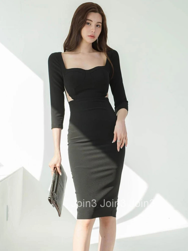 Spring Autumn Fashion Women Evening Dress Chic Black Sheer Sexy Low Cut Bodycon Midi Dresses Party Club Prom Femme Mujer Vestido