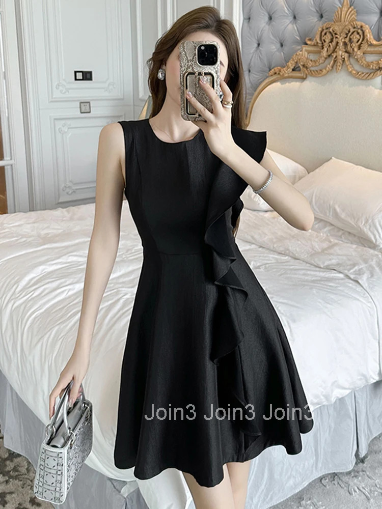 Summer Fashion Black Evening Short Dress Women Clothing Sweet Ruffle Sexy Sleeveless Slim A-Line Party Club Prom Vestidos Fiesta