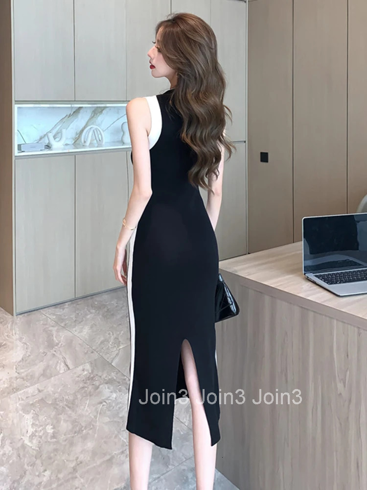 Women Street Clothes Black Knitted Sexy O-Neck Sleeveless Skinny Stretchy Dress Elegant Fashion Vestidos Robe Casual Summer New