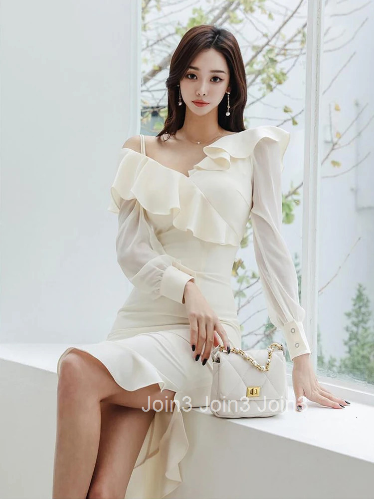 New Fashion Lady Asymmetrical Evening Dress Women Clothes Elegant Sweet Ruffle Sexy Off-Shoulder Slim Party Prom Vestidos Robe