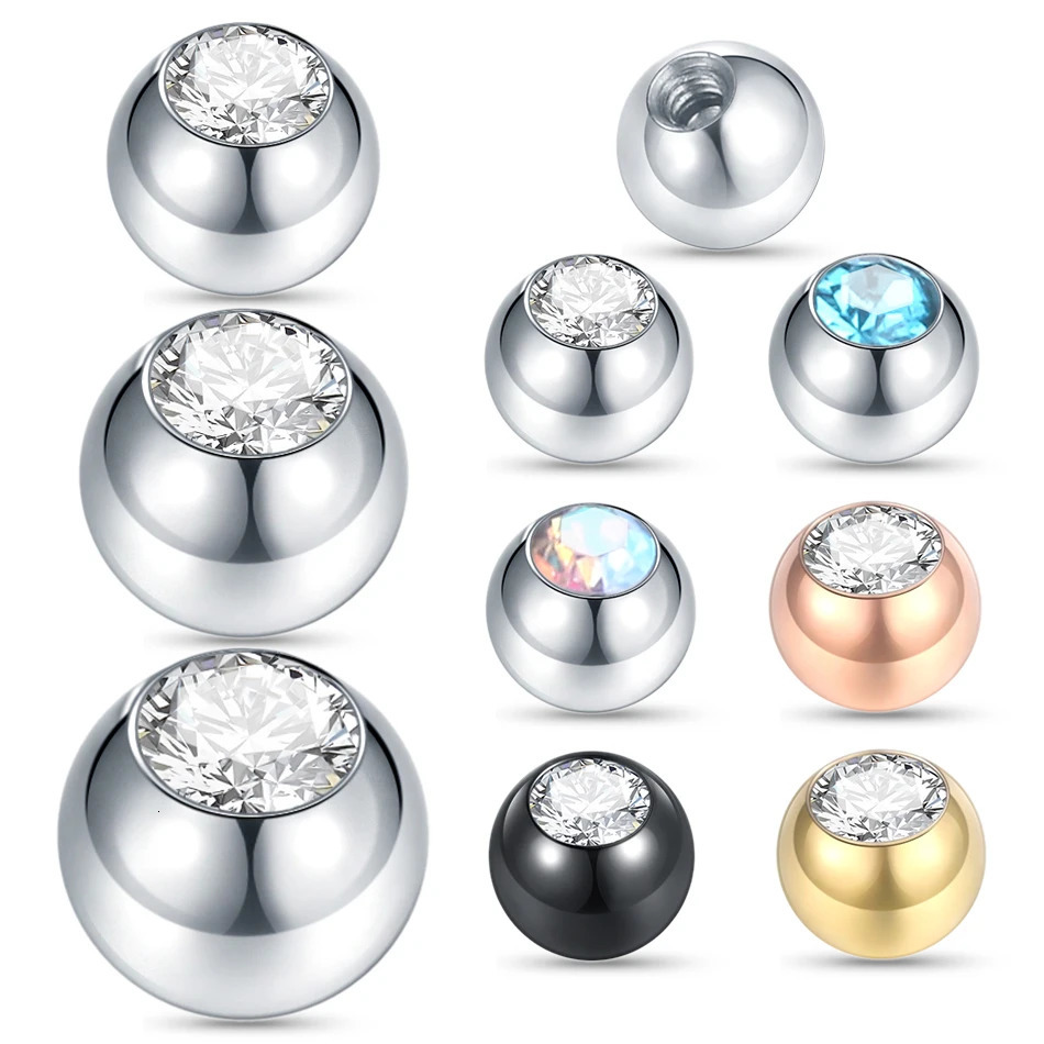 10pcslot Steel CZ Gem Replacement Spare Balls Labret Tongue Ring Ear Belly Eyebrow Piercing Attachment 16G 14G DIY Body Jewelry 250613