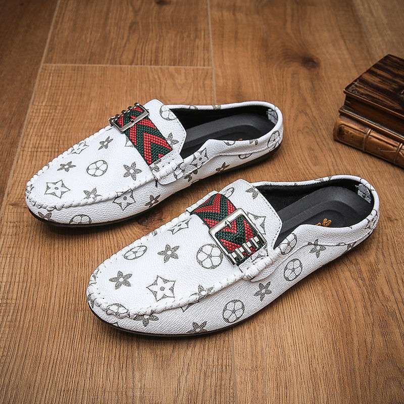 Designer shoes, men's shoes, summer breathable white sneakers, new fashionable casual board shoes, one-legged toe cover, half-drag, no heel shoes
