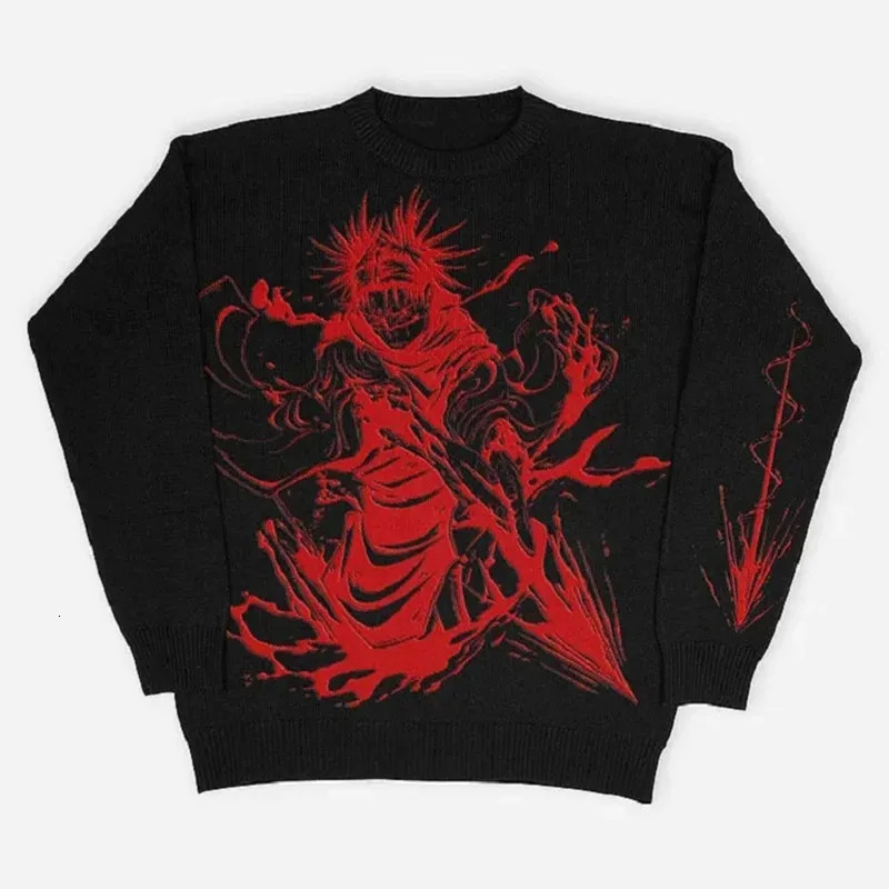 Autumn Winter Womens Winter Sweater Woman Character Pattern Loose Retro Loose Knit Sweater Jacket Fashion Couple Sweater 250617