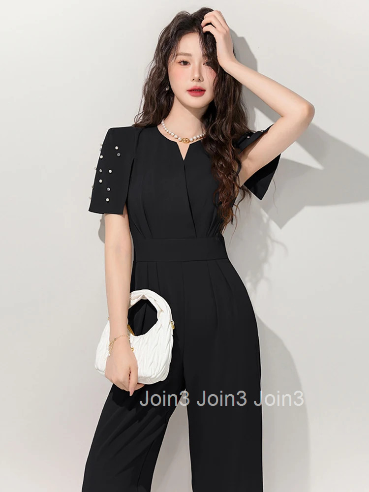 Women Clothes Solid One Piece Jumpsuits Elegant Formal Short Sleeve Mujer Wide Leg Loose Rompers Casual Long Trousers Summer New