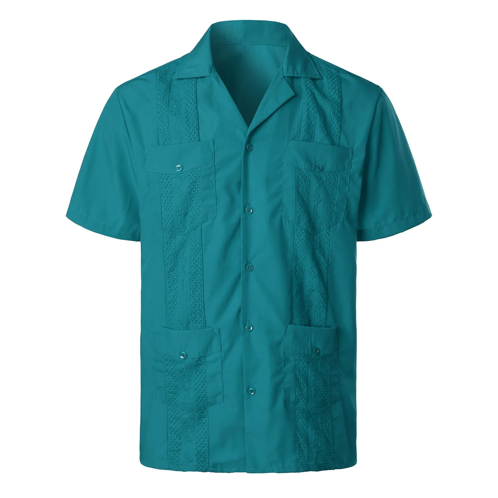 Pure-Color Mens Shirts Multiple Pockets Lapel Short Sleeves Cardigan Summer Thin Tops Male Blouse Single Breasted Shirt For Man 250618