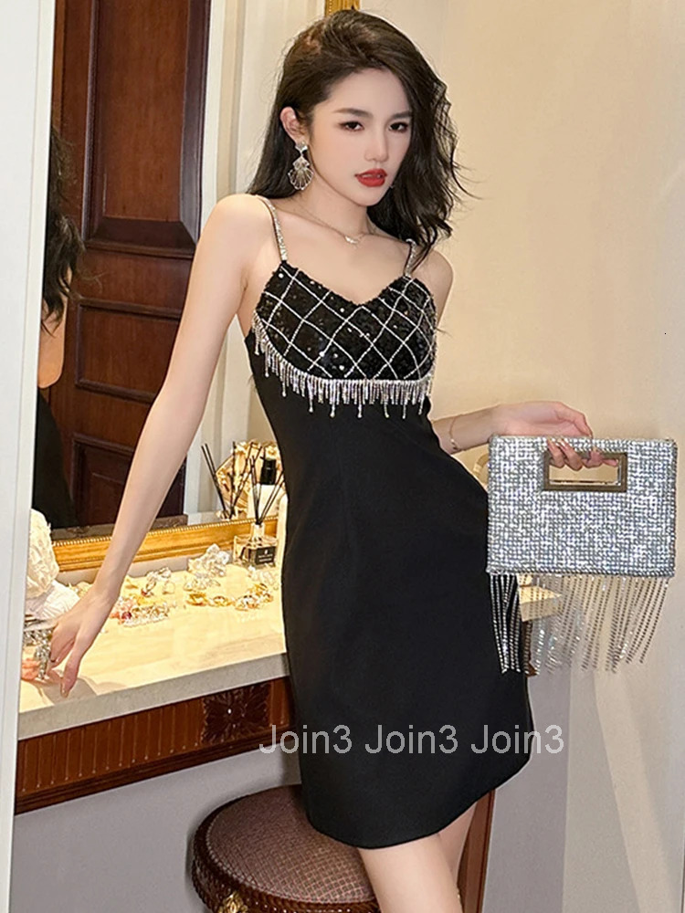 New Fashion Summer Evening Short Dress Women Elegant Luxury Chic Sequin Black Sexy Strap Slim Mini Party Club Prom Mujer Vestido