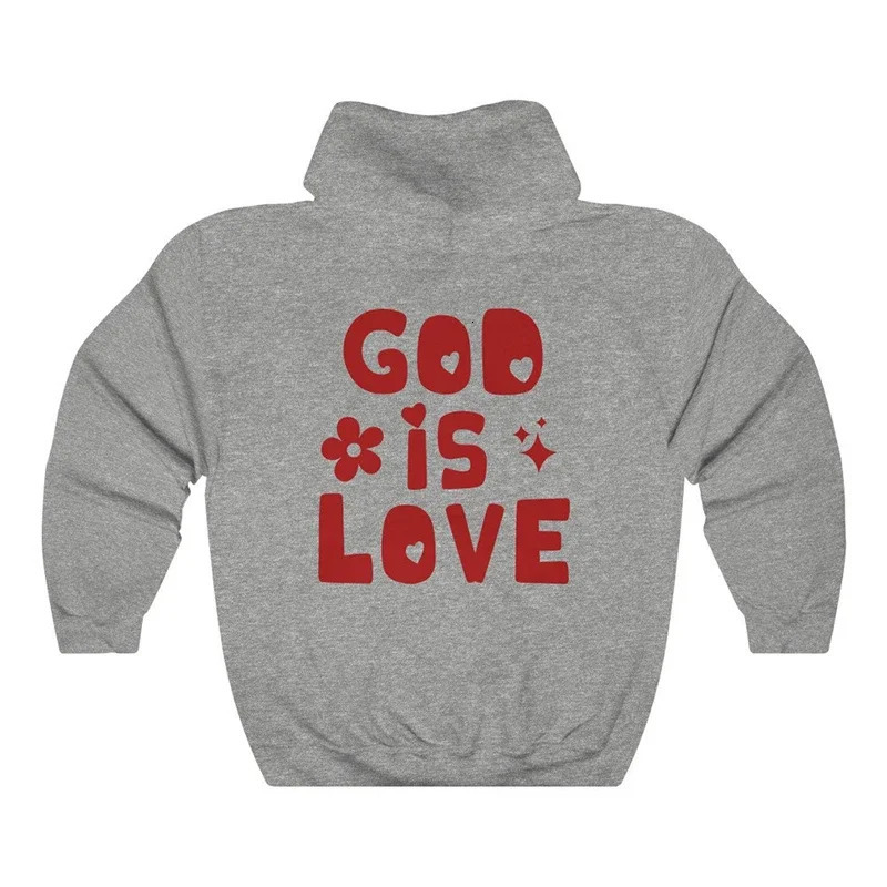 God Is Love Back Print Women Loose Hoodies Religious Sweatshirt Fall Winter Fashion Clothes Christian Tops Drop 250614