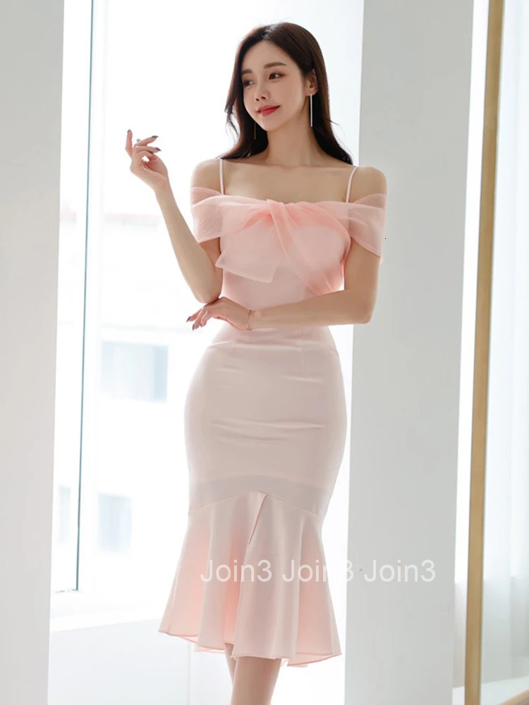 Women Clothes Sweet Pink Sexy Strap Slim Fishtail Dress Elegant Ladies Fashion Party Prom Vestidos Robe Beach Casual Summer New