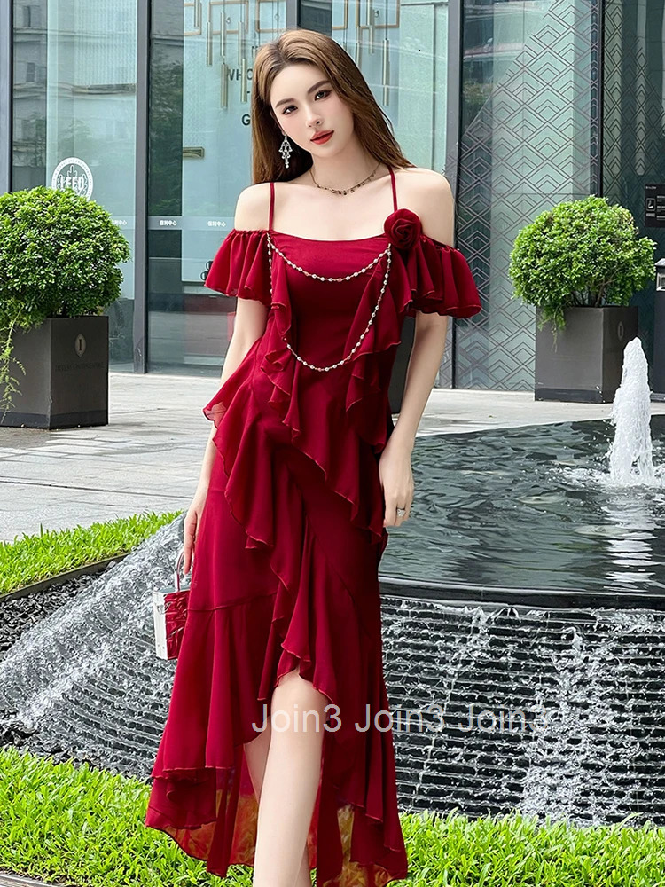 Summer Vintage Vacation Holiday Dress Women Clothes Mujer Elegant Ruffle Sexy Strap Slim Party Club Birthday Vestidos Robe Femme