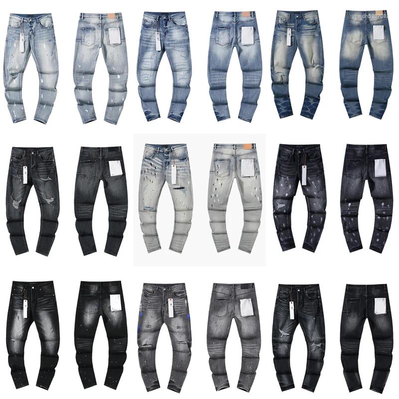 Men's Jeans 2025 Clothing Purples Stretch Slim Straight-leg Denim Trousers Europe American Trend Retro Ripped
