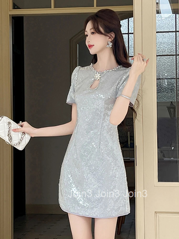 Sparkly Sequin Evening Dress Women Clothes New Summer Elegant Luxury Short Sleeve Slim Mini Short Party Club Prom Vestido Fiesta