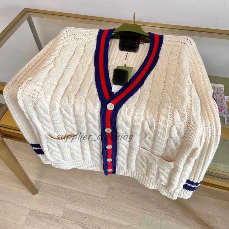 Luxury Women's Sweaters High End Designer Ceiling Fashion Temperament Twist Color Red And Blue Ribbon V-neck Cardigan For Woman Jacket TV6P