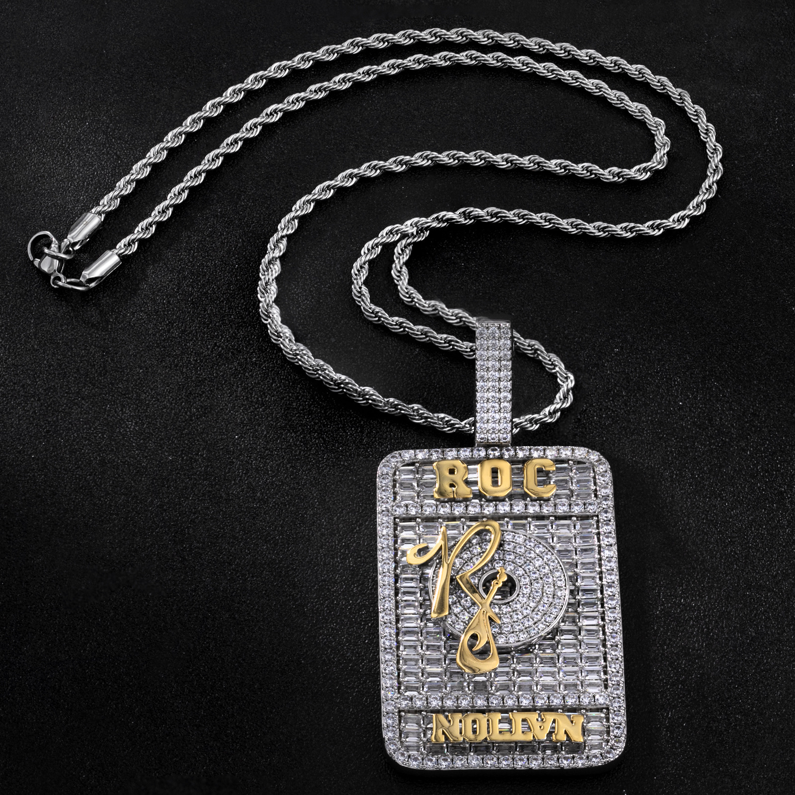 Luxury Moissanite Full Iced Out Letter Pendant Diamond Inlaid Rectangular Hip Hop Cool Statement Necklace Pass the diamond tester