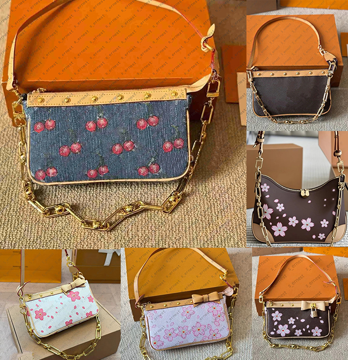vintage Designer pink cherry bag women luxurys designer bags denim totes handbag pochettes wallets bag messenger bag chain bag crossbody bag