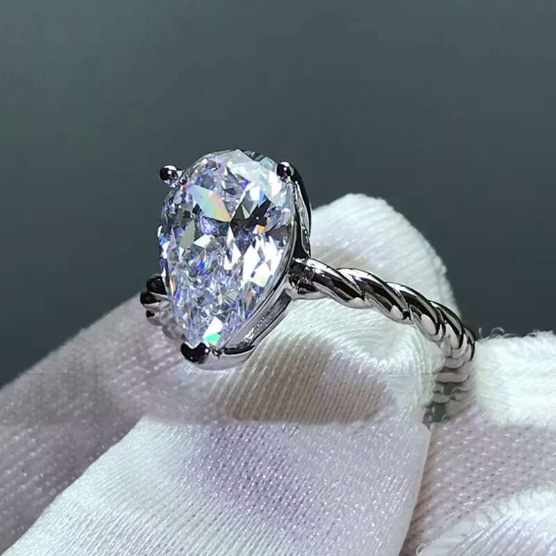 Moissanite Diamond Wedding Pear Big Stone Engagement Topaz Ring Women Jewelry Crystal Silver Cubic Zirconia Gemstone Rings