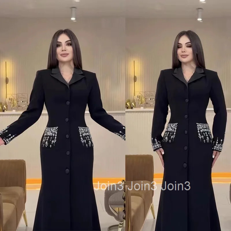 2025 Trendy Black Long Dress Embellished Cuffs Modern Elegant Slim Fit Formal Gala Evening Party Dress Luxury Chic Style