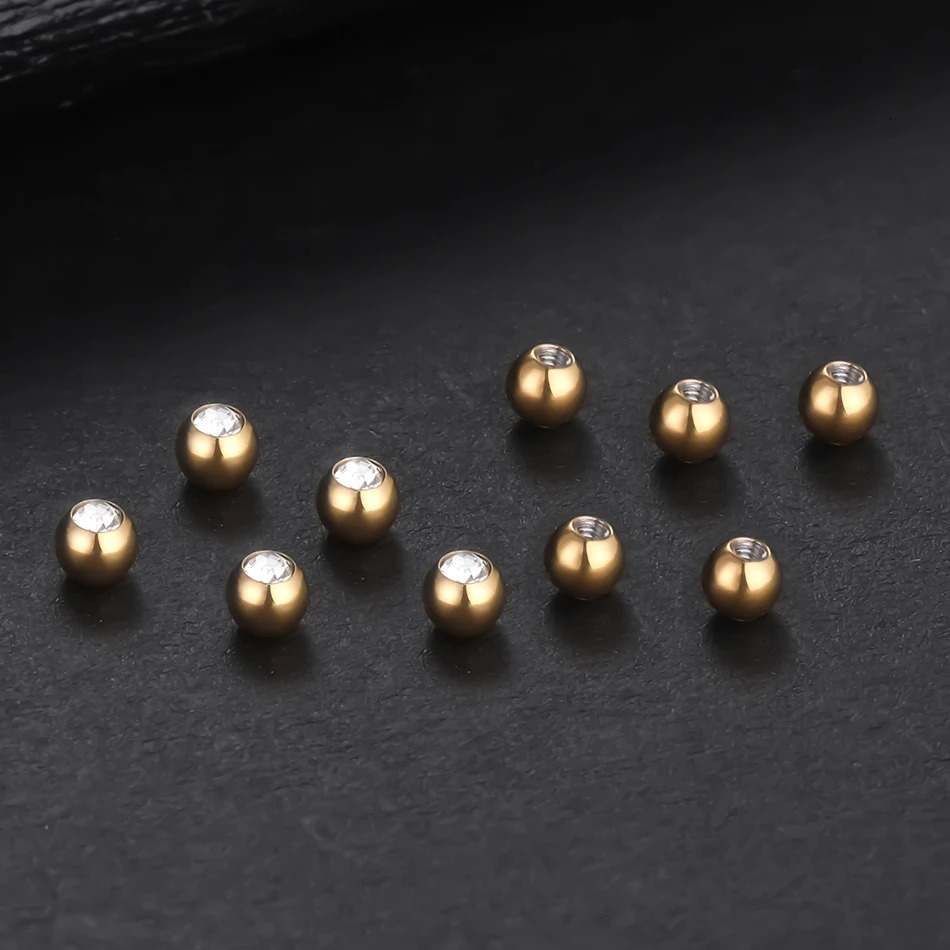 10pcslot Steel CZ Gem Replacement Spare Balls Labret Tongue Ring Ear Belly Eyebrow Piercing Attachment 16G 14G DIY Body Jewelry 250613