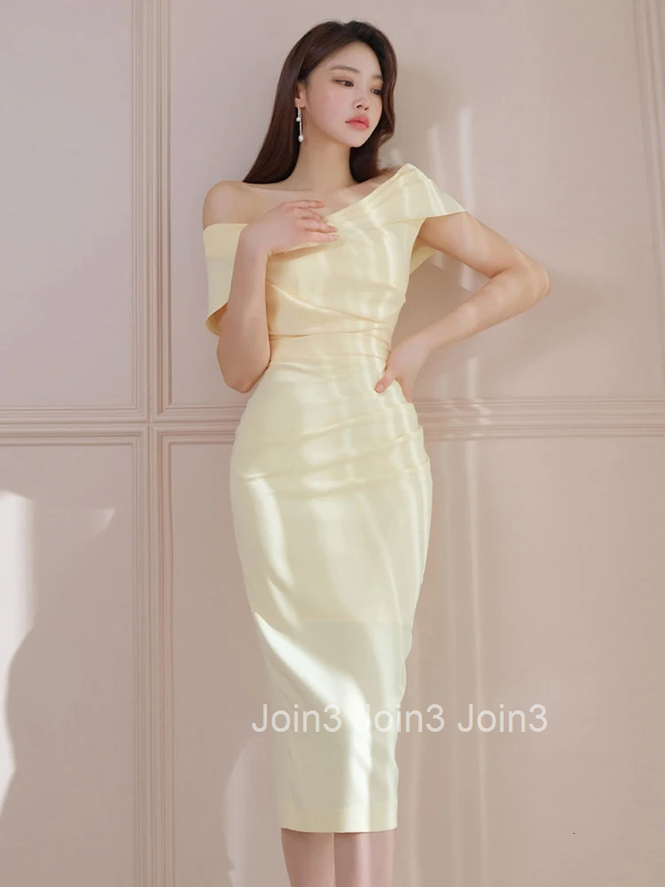 Korean Summer Elegant Women Evening Dress Chic Solid Sexy Off-Shoulder Slim Midi Party Club Beach Prom Robe Femme Mujer Vestidos