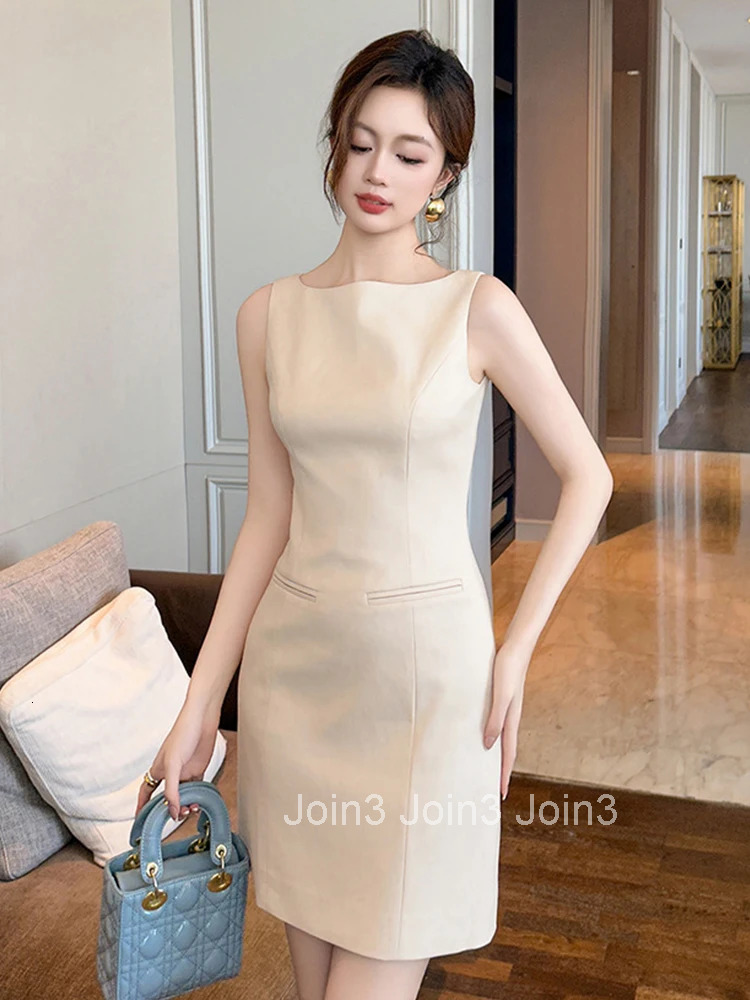 Women Clothes Solid Simple Sexy Sleeveless Slim Mini Short Dress Elegant Commute Business Formal Occasion Party Vestidos Casual