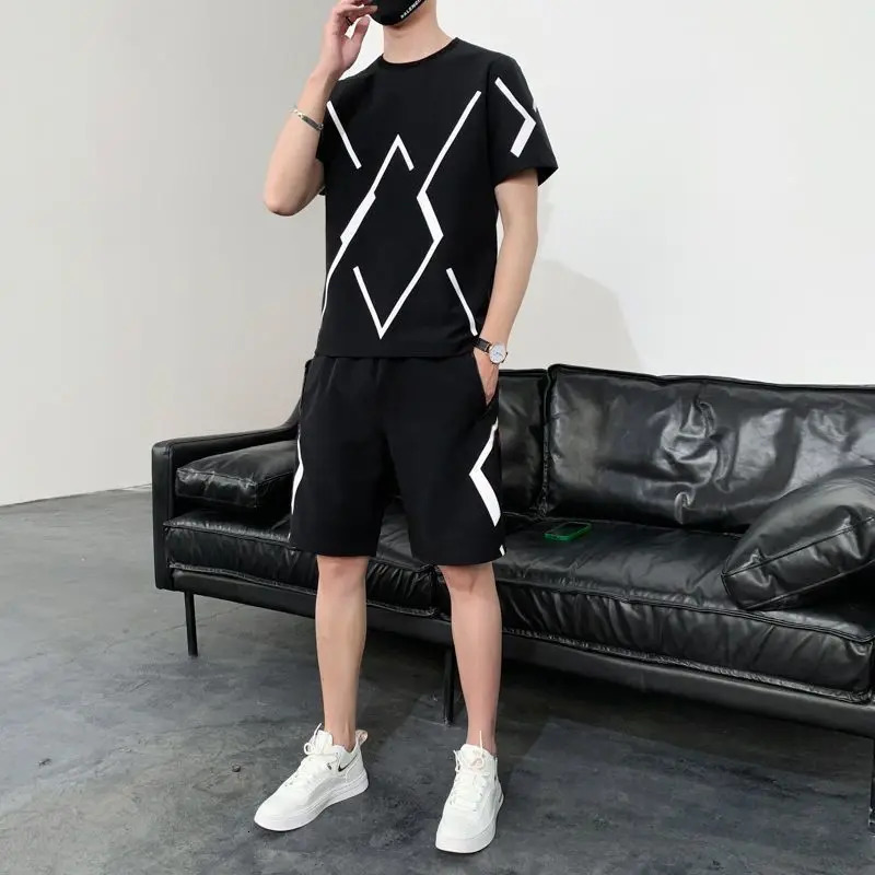 Ice Silk Quick-drying Suit Mens Short-sleeved T-shirt in Summer Large-size Casual Shorts Sportswear Two-piece Set 250617