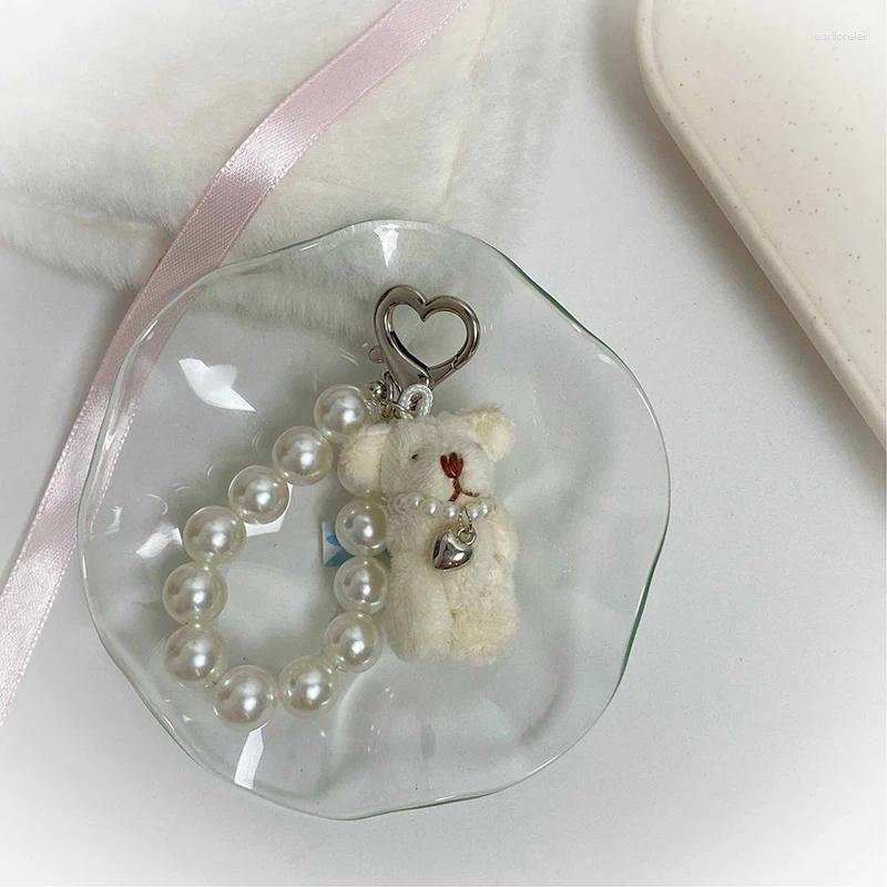 Keychains 1PC 4.5CM Joint Bear Pearl Phone Chain Pendant Keychain Plush Teddy Keyring Jewelry Camera Bag DIY Decoration Handmade Gift