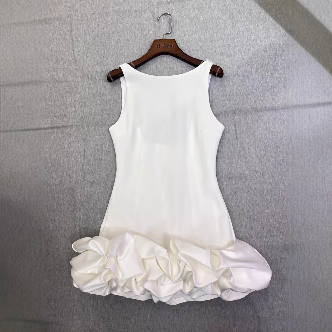 H5209 Women's simple French ruffled patchwork waist slim backless sleeveless mini dress