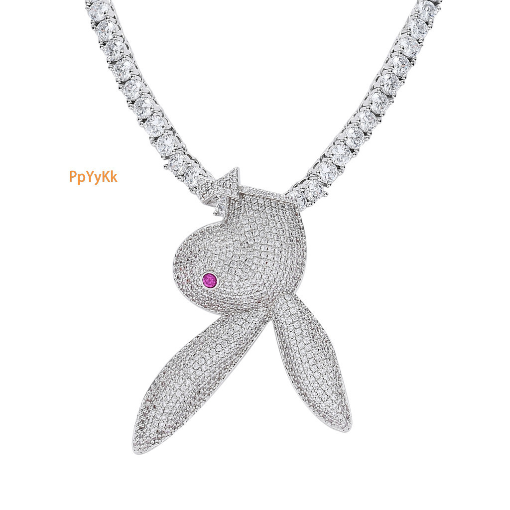 Luxury Moissanite Red - Eyed Rabbit Pendant Necklace Solid Gold Diamond Studded Hip Hop Accessory Pass the diamond tester