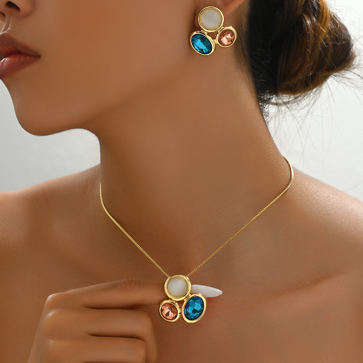 Japanese Korean Women's Earrings And Set Inlaid Corful Forest Style Long Necklace