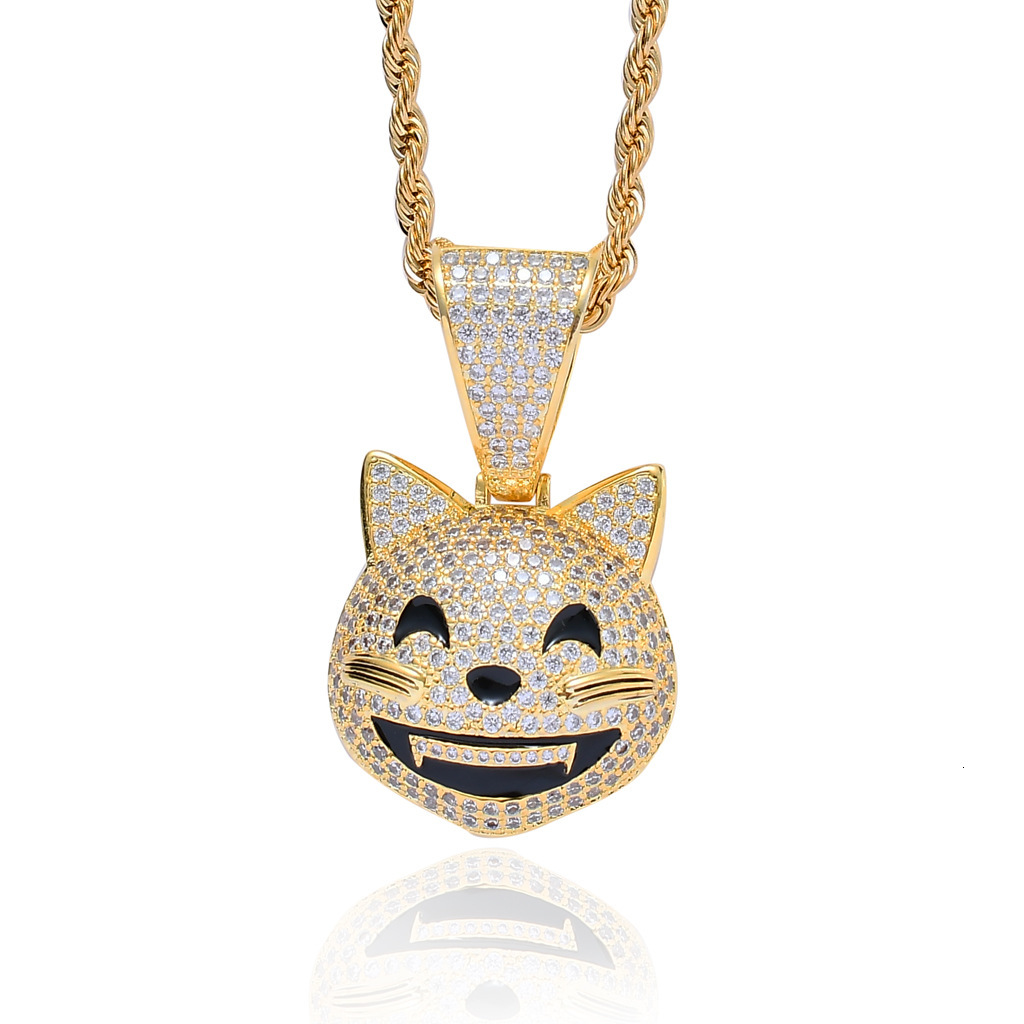 Unique Kitten Pendant Cute Emoji Animal Iced Out Necklace for Men Hip Hop Moissanite Jewelry Pass the diamond tester