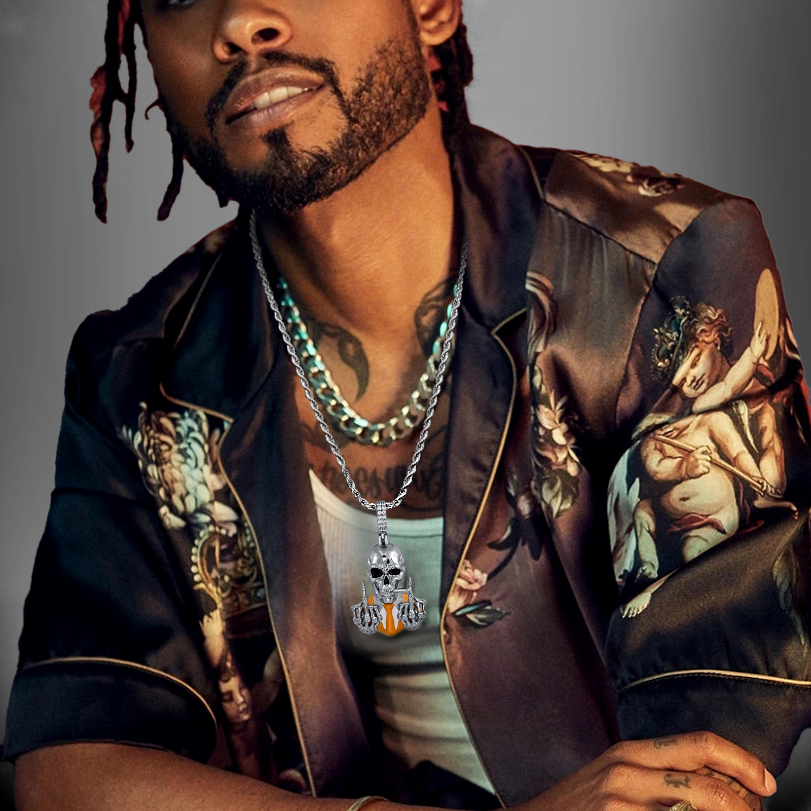 Luxury Moissanite druzy jewelry Skull Pendant Hip Hop Necklace for Men Niche Design with High-End Aesthetic