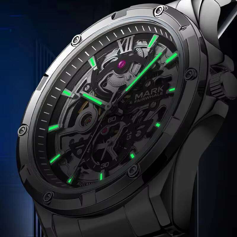 DHgadgets Mark Fairwhale 6960 FW-6960 Luxury Mechanical Automatic Watch Fashion Hollow Skeleton Stainless Steel Strap