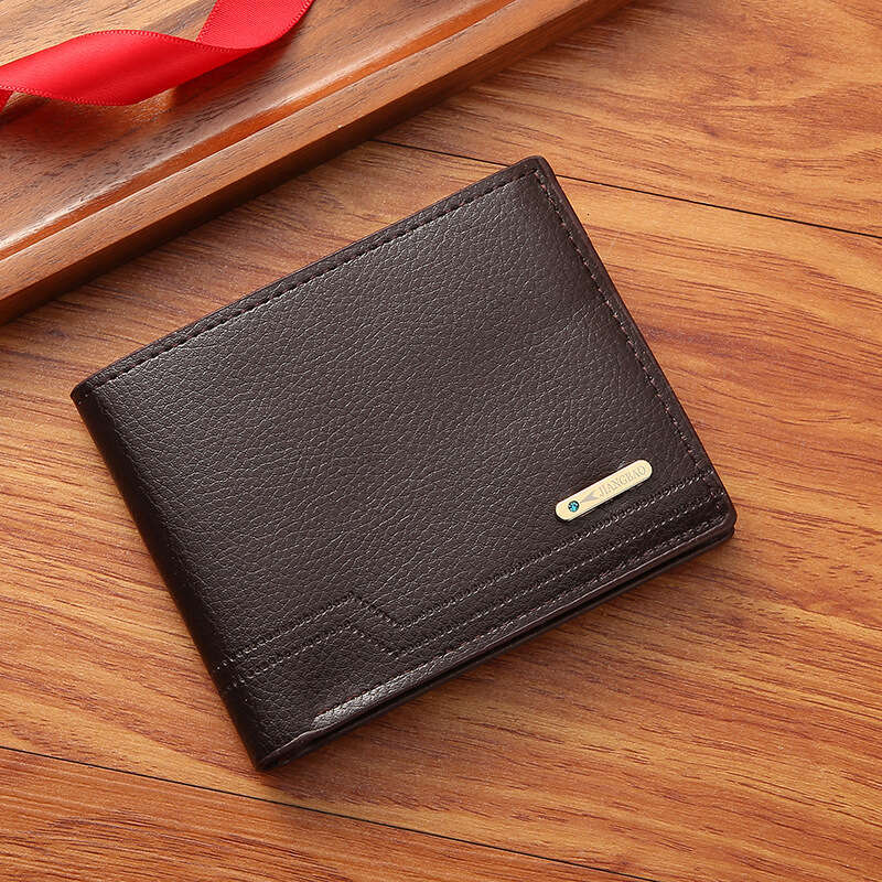 New Men's Short Style Fashion Casual Litchi Grain Soft Leather Multiple Card Slots Large Capacity Small Wallet