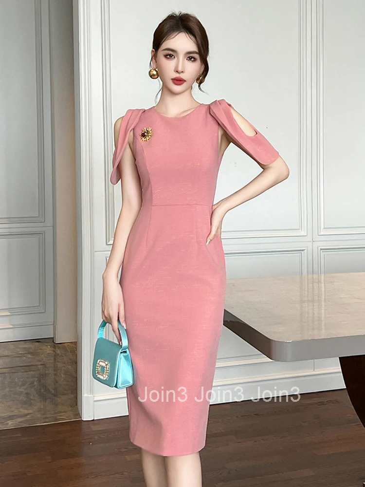 Summer Classic Elegant O-Neck Business Formal Occasion Dress Women Clothes Commute Sexy Hollow Short Sleeve Slim Pencil Vestidos