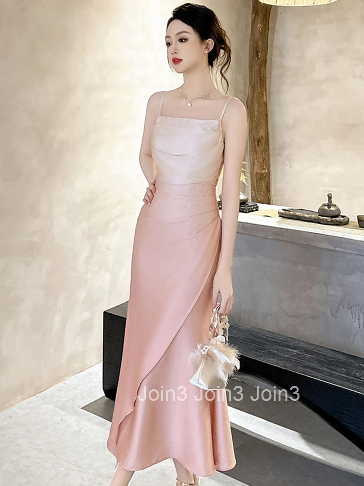 New Summer Fashion Lady Satin Vacation Evening Dress Women Clothing Sweet Sexy Strap Slim Long Party Prom Vestidos Fiesta Robe