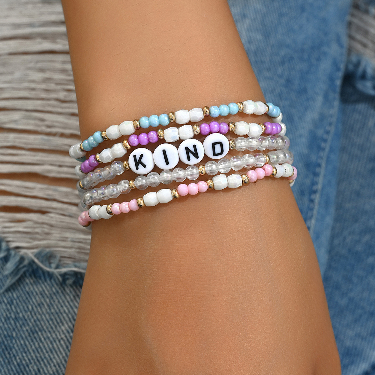 Minimalist Fashion Beaded For Women, Unique Multi-Layer Corful Seed Bead Design With English Alphabet Letters, Bracelet