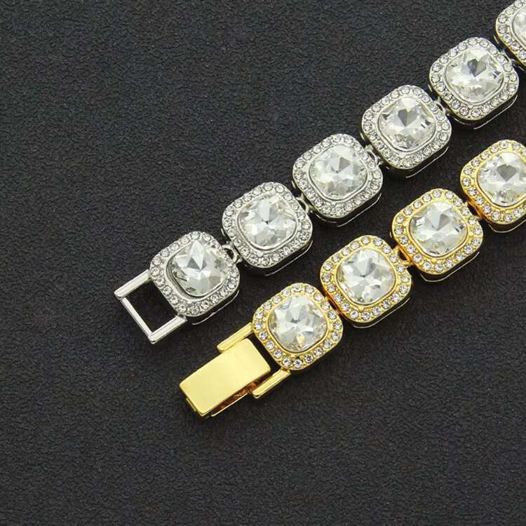 Crystals Fashion Gold Rhinestone Ice Cuban Link Hip Hop Mens Chains Necklace Jewelry for Men link with clasp