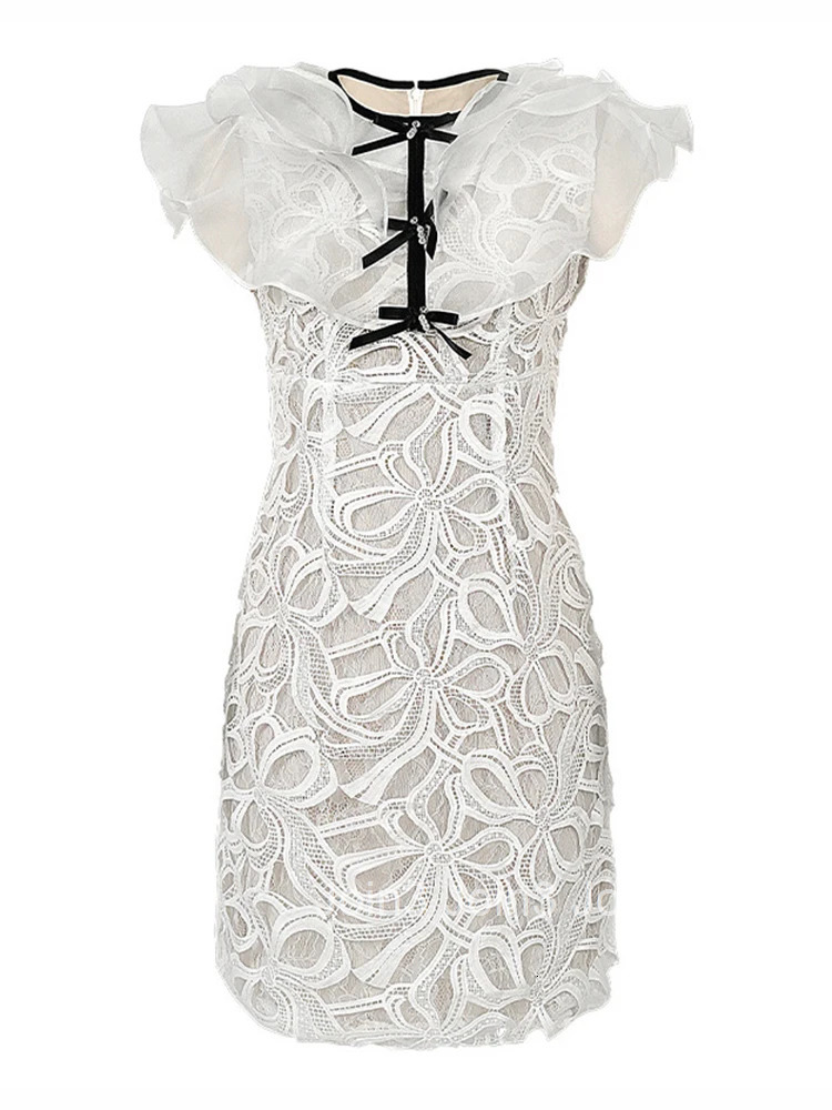 Summer Fashion Lady Lace Floral Vacation Evening Dress Women Clothes Sweet Ruffle Sexy Sleeveless Slim Short Party Prom Vestidos