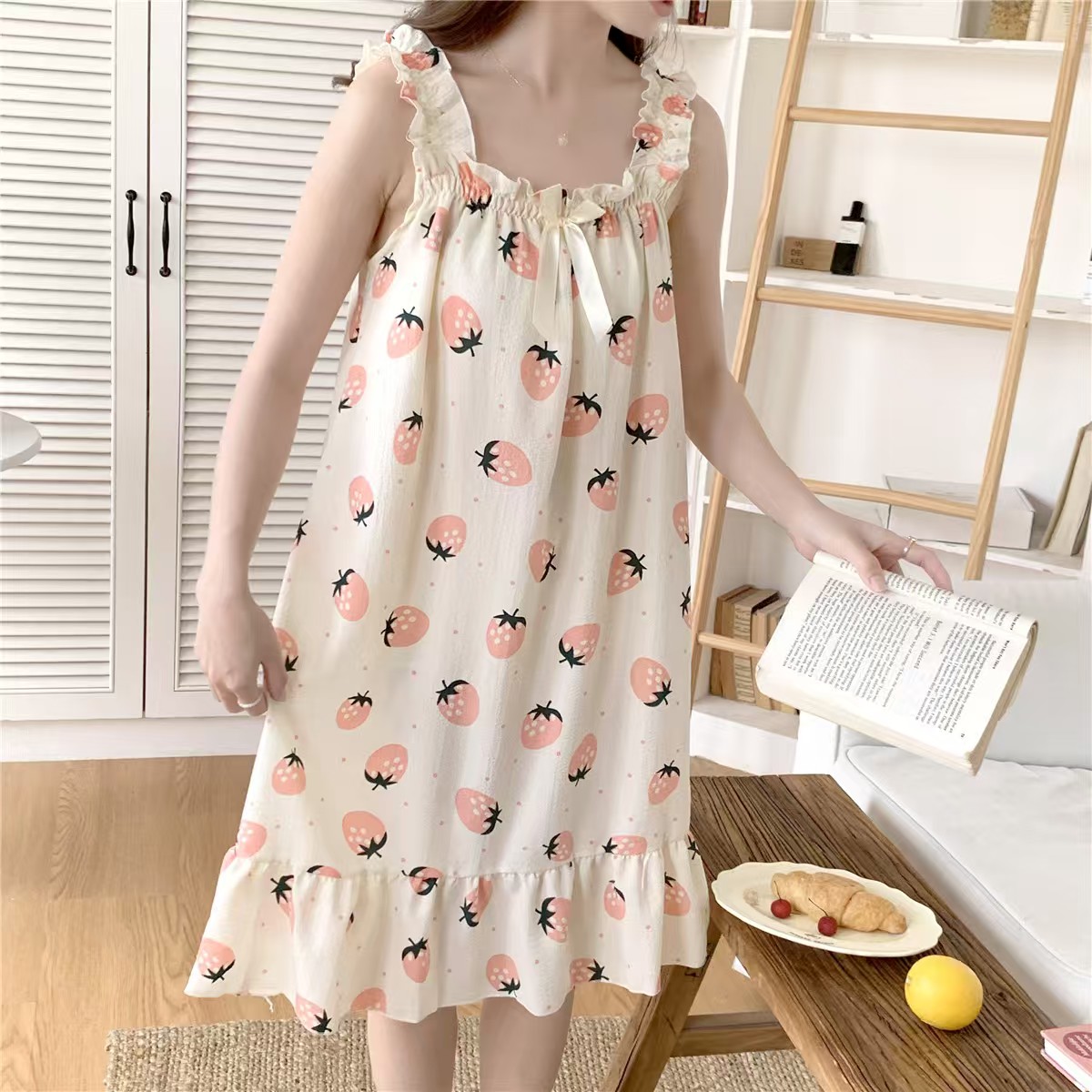 2025 women's models spring and summer sweet ins style halter mid-length loose nightgown female home dress