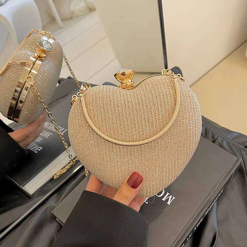 DHgadgets BESTELLA 2025 New Fashion Crossbody with Rhinestones Metal Portable Heart-shaped Shoulder Bag Geometric Pattern