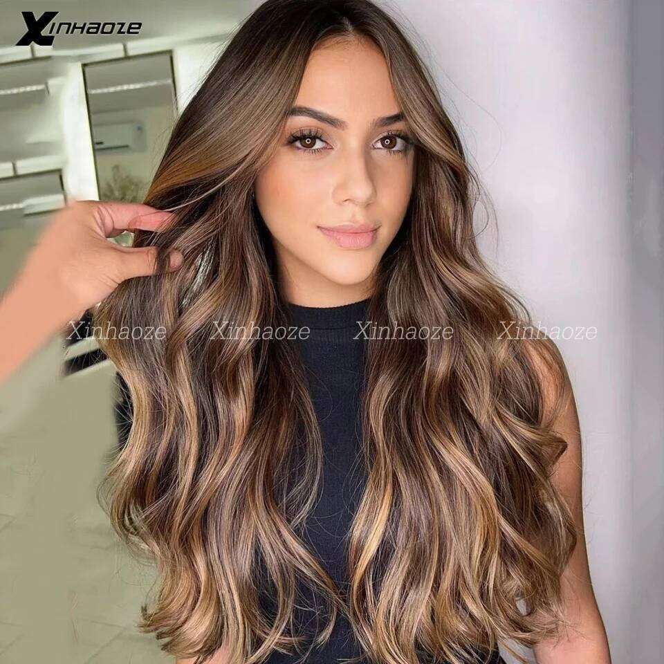 Highlight Brown Glueless for Black Women 200 Density Lace Front Wigs Human Hair Body Wave Wig