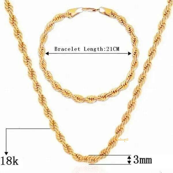3mm Plated Gold alloy Necklace Fried Dough Twist Chain necklace Hip-hop Twisted Rope Cuban Lovers Party High-end Jewelry Gifts